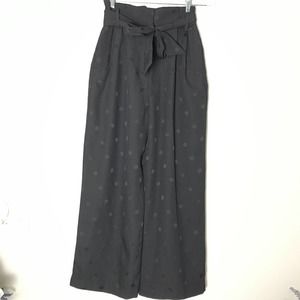 H&M Black Polka Dot Paper Bag Waist Wide-Leg Pants SZ 2